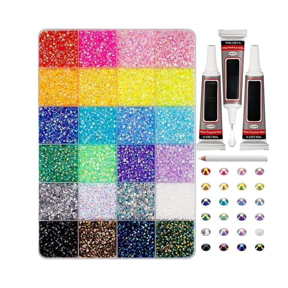 Colorful DIY Resin Rhinestone Kit for Bedazzling,Professional Bedazzling Kit with 30000 Colorful Resin Rhinestones & 3 B7000 Glue Tubes for Nail Art,DIY Crafts,and Jewelry Making