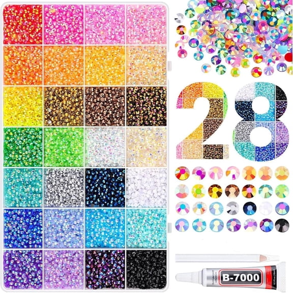 Colorful DIY Resin Rhinestone Kit for Bedazzling, Resin Jelly Rhinestones for Bedazzling, Multicolor 3mm Flatback Gems for Diamond Art 3Pcs B7000 Jewelry Glue for Bedazzled Nail Art (30000)