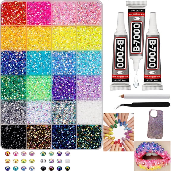Colorful DIY Resin Rhinestone Kit, Resin Jelly Rhinestones for Bedazzling, Multicolor 3mm Flatback Gems, 3Pcs 10ml B7000 Jewelry Glue for Art Crafting (#B*24 colors)