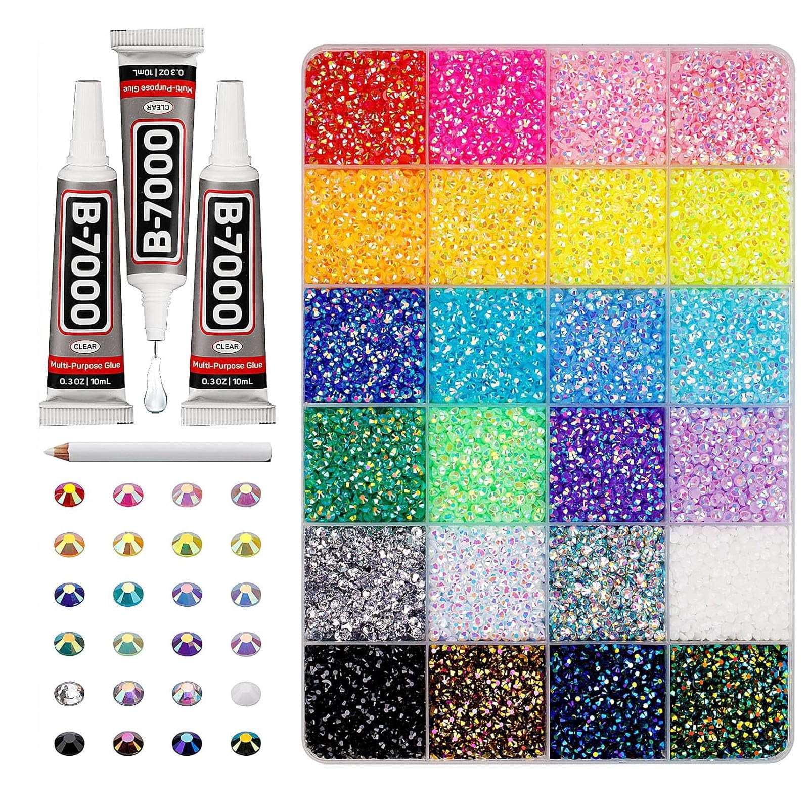Colorful DIY Resin Rhinestone Kit with Storage Box, 32000Pcs Resin Jelly Rhinestones for Bedazzling, Multicolor 3mm Flatback Gems for Diamond Art, Bedazzler Kit (40-Color)
