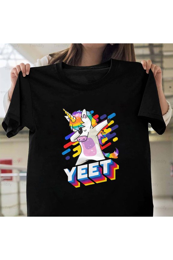 Colorful Dabbing Dancing Unicorn Celebration Yeet Funny Unisex T-Shirt, up to size 5XL