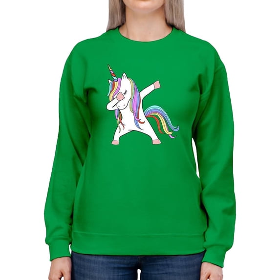 Colorful Dabbing Unicorn Sweatshirt Women -Image by Shutterstock, Female Medium