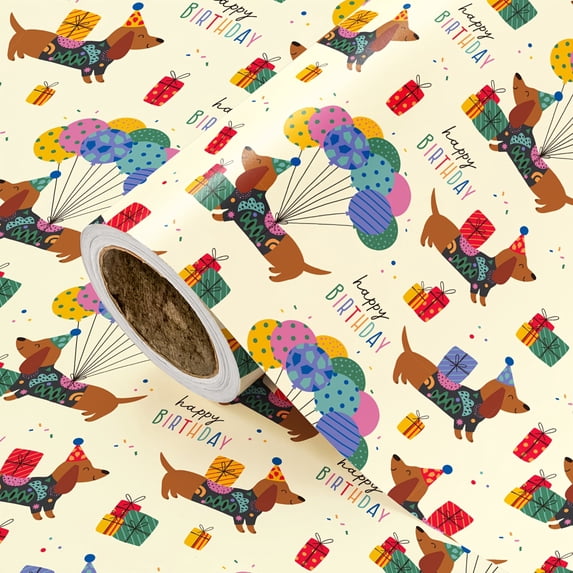Designed Rulling Paper Colorful Dachshund Birthday Wrapping Paper, Pet Themed Design, Easy To ...