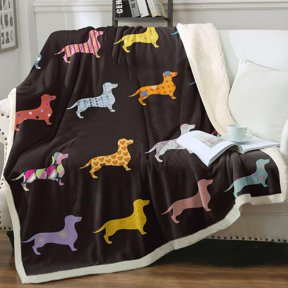 Colorful Dachshund Fleece Throw Blanket for Couch Chair Fuzzy Black Cartoon Puppy Sherpa Blanket Gifts for Women Kids, Throw(50" X 60")