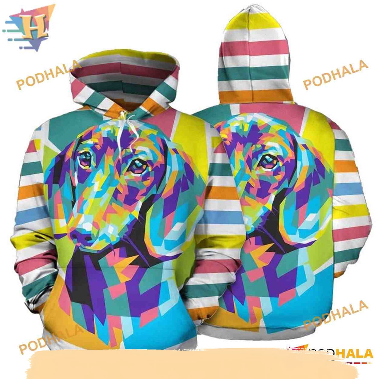 Colorful Dachshund Pattern Unisex Print All 3D Christmas Hoodie ...