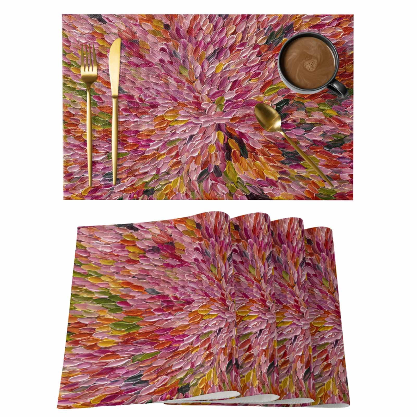 Colorful Dahlia Placemats Set of 6, Modern Abstract Red Orange Yellow ...