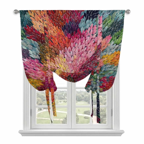 Colorful Dahlia Tie Up Curtains for Windows, Adjustable Balloon Window Shades, Spring Flowers Modern Abstract Art Kitchen Window Treatments Farmhouse Short Curtains with Rod Pocket 42"x45"