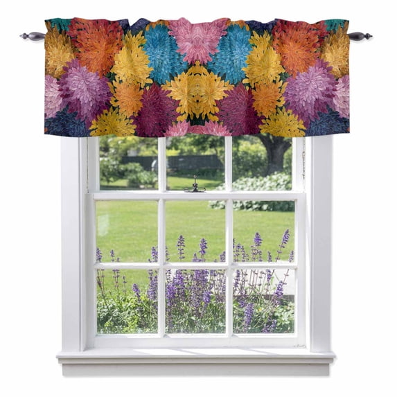 Colorful Dahlia Valance Curtain for Windows Modern Abstract Orange Yellow Blue Flower Oil Painting Style Rod Pocket Curtain Valances Short Window Treatments for Kitchen Bathroom Laundry 60 x 18 Inch