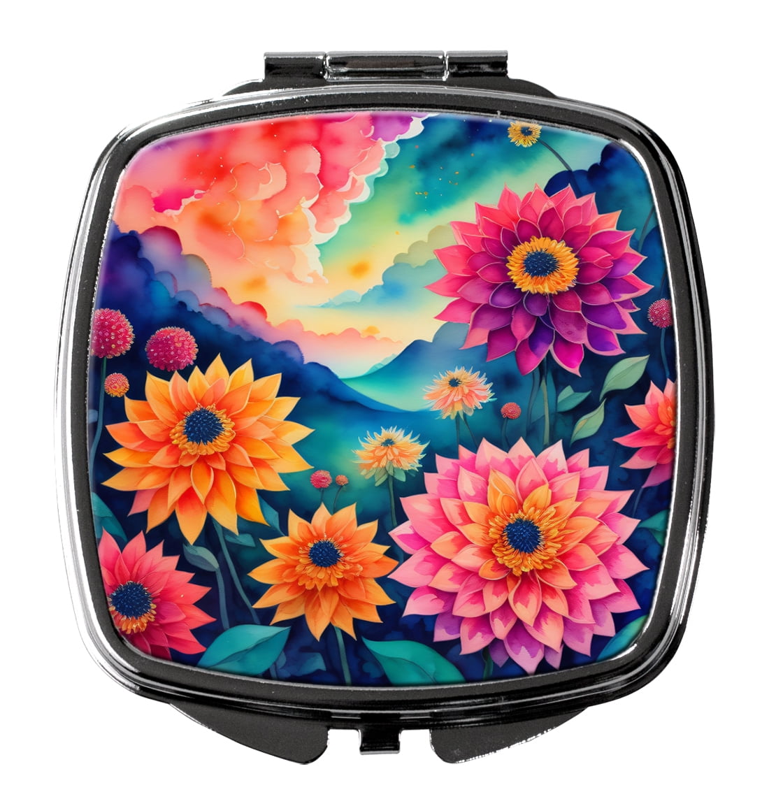 Colorful Dahlias Compact Mirror 2.75 in x 3 in