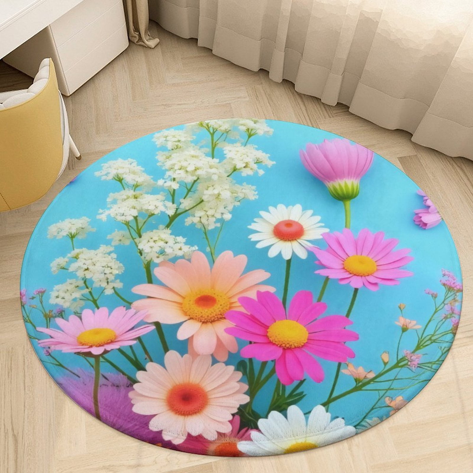 Colorful Daisies And Baby's Breath Bouquet Round Area Rugs for Bedroom ...