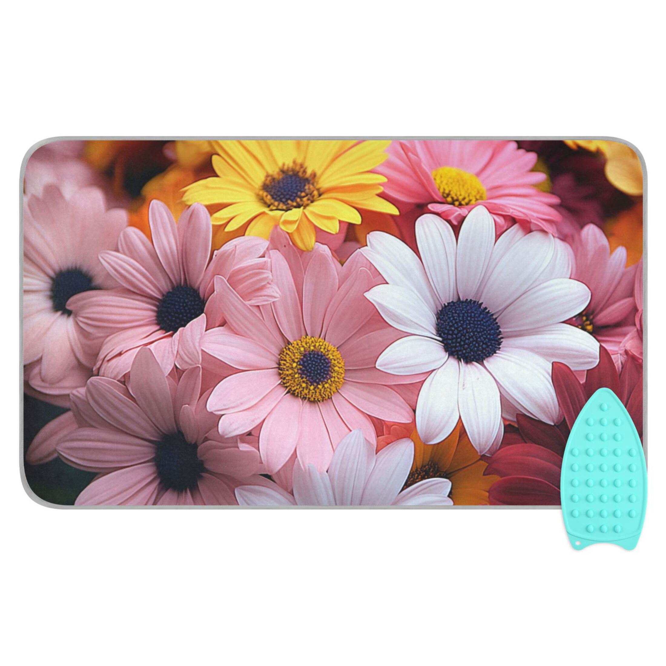 Colorful Daisies Ironing Mat Blanket for Table Top Travel Portable Ironing Board Pad 47.2x27.6 Inch
