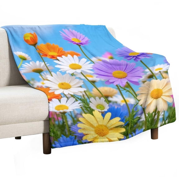 Colorful Daisies in Bloom Throws Blankets for Sofa Bed Winter Plush Warm Blanket Holiday Gifts