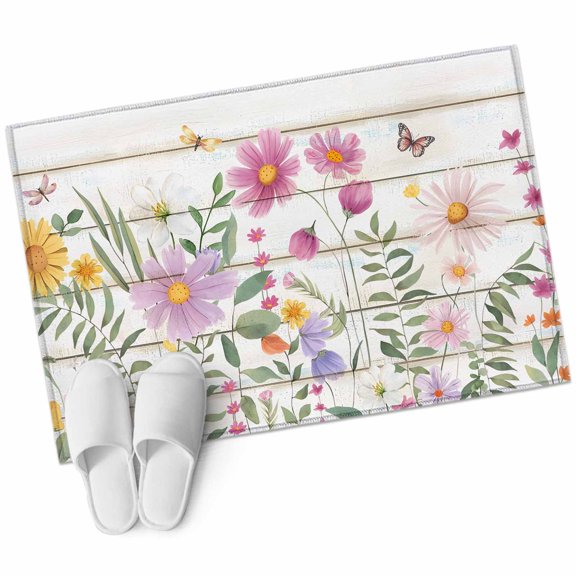 Colorful Daisy Area Rug 2x3ft Dragonfly Butterfly Leaf Non-Slip Washable Square Rugs Soft Felt Indoor Floor Mat for Bedroom Kitchen Living Room Bathroom