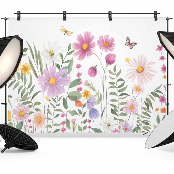 Colorful Daisy Backdrop for Photography, Dragonfly Butterfly Leaf Spring Summer Pastoral Photo Backdrop Portrait Background Party Banner Photo Backgrounds for Studio Booth Props, 12x8ft