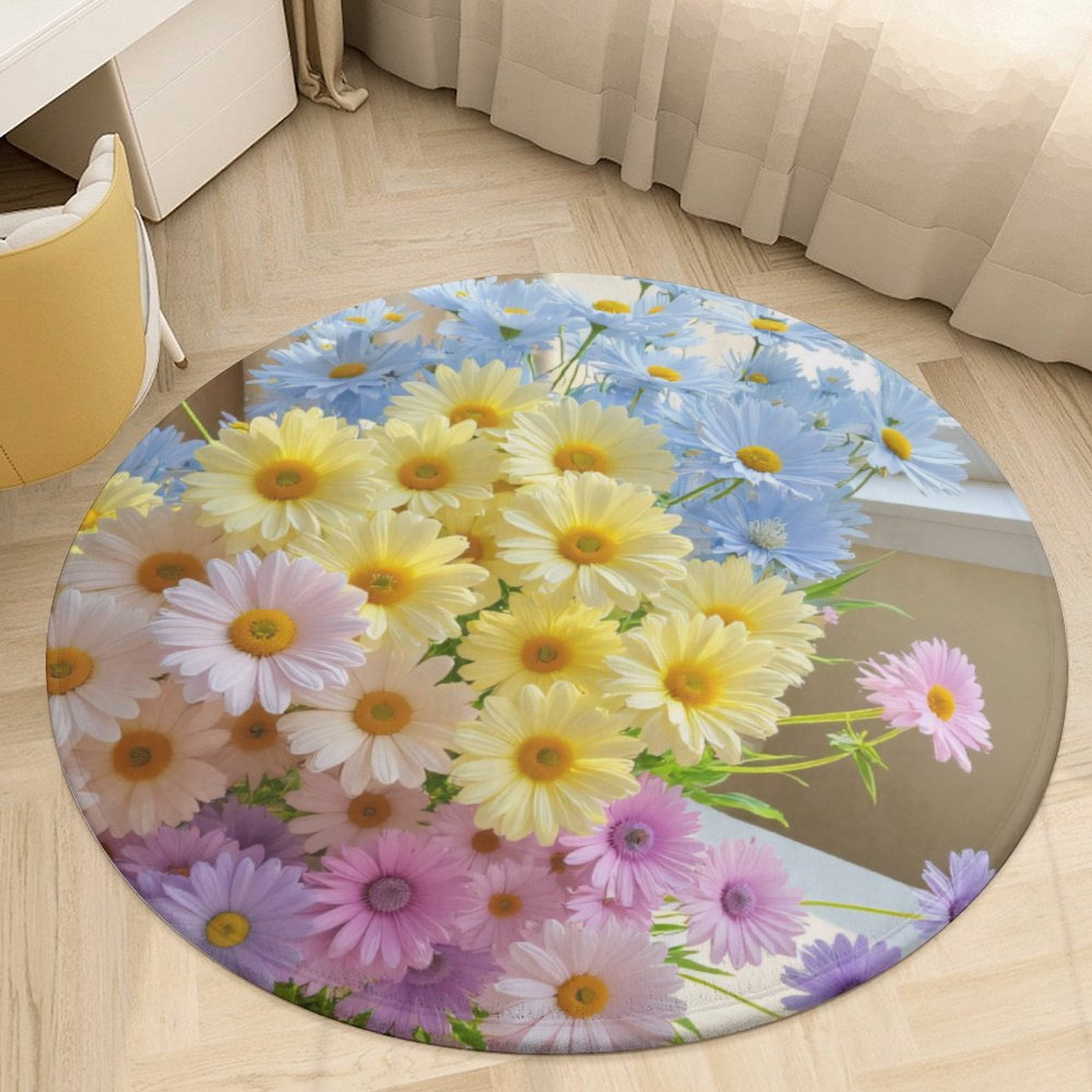 Colorful Daisy Bouquet by Window Round Area Rugs for Bedroom Living ...