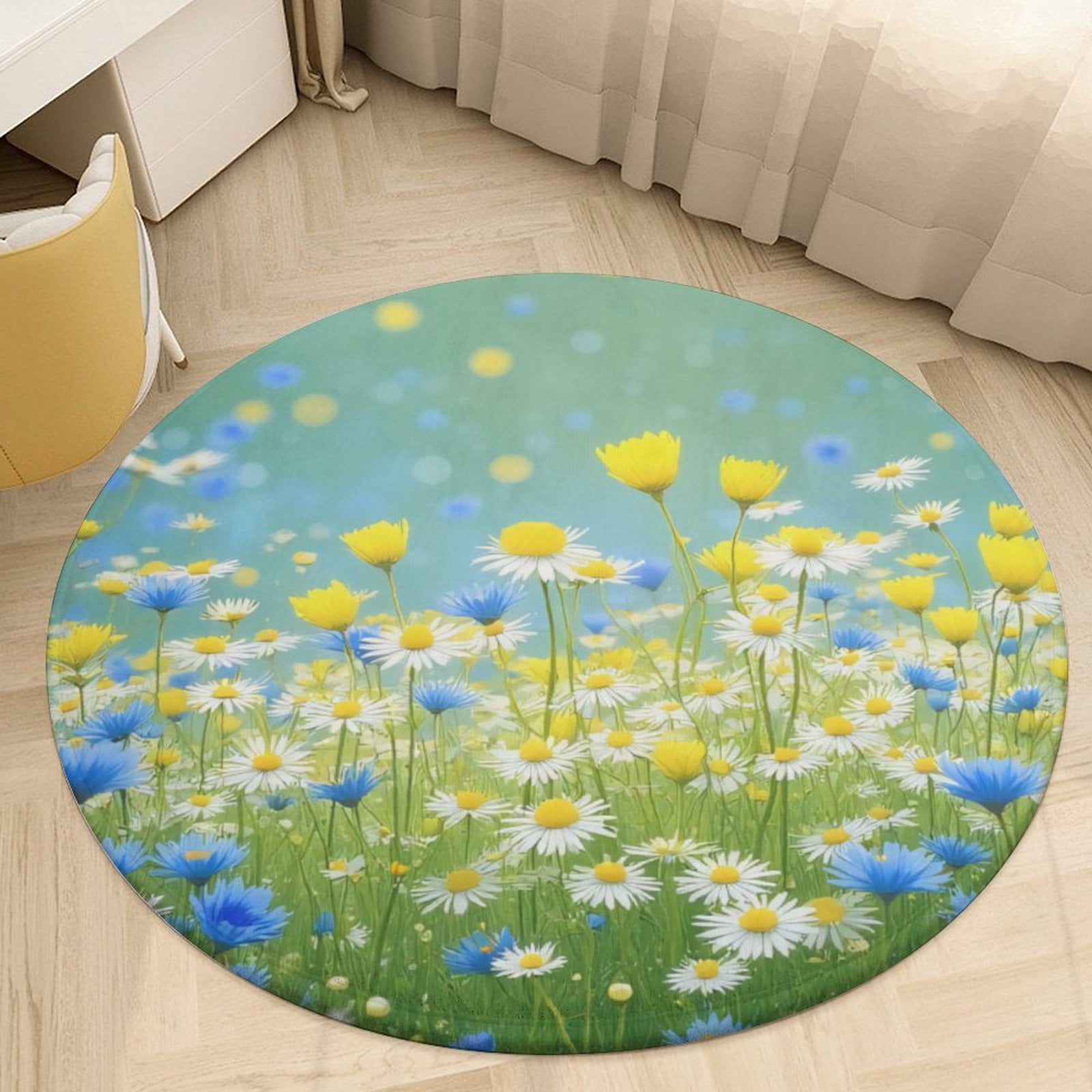 Colorful Daisy Field Round Area Rugs for Bedroom Living Room, 5FT Soft ...