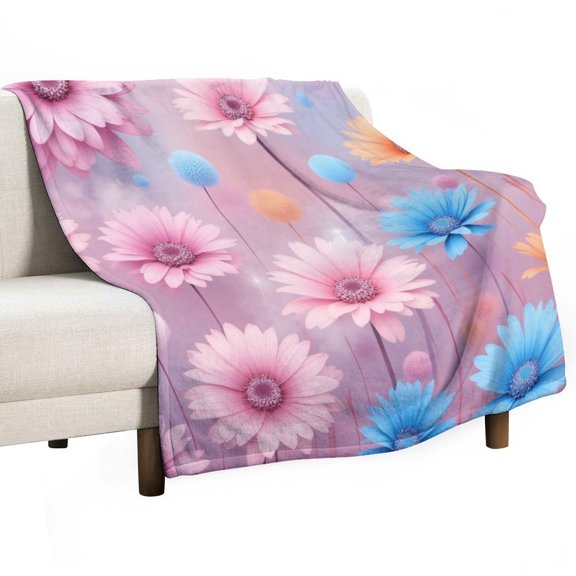 Colorful Daisy Floral Pattern Blanket Soft Cozy Flannel Blanket for man women