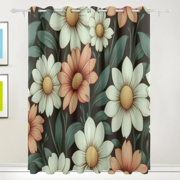 Colorful Daisy Floral Print Blackout Curtains for Living Room Bedroom 55W x 72/84L Insulated Window Drapes 2 Panels