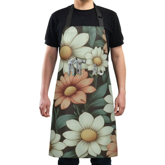 Colorful Daisy Floral Print Chef Kitchen Apron with Pockets for Women Waterproof Aprons for Cooking Baking