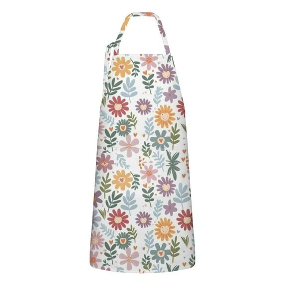 Colorful Daisy Flower Floral Pattern Apron-Garden Aprons for Women with Pockets-Cotton Linen Waterproof Kitchen Cooking Gardening Aprons Adjustable for Kitchen,Cooking,BBQ and Salon 33x27 Inch