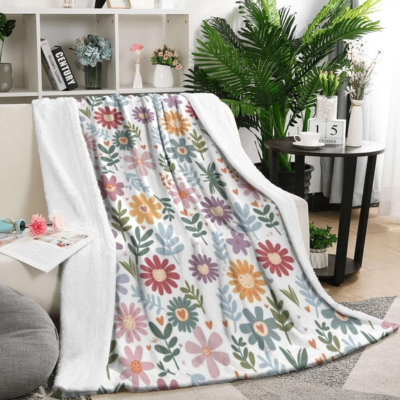 Colorful Daisy Flower Floral Pattern Blanket,Comfortable Soft Flannel Throw Blanket,All Season,Warm Lightweight Blankets for Sofa Bed Couch Living Room Chair,50"x60"