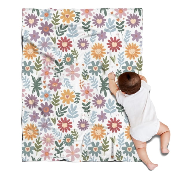 Colorful Daisy Flower Floral Pattern Blanket,Comfortable Soft Lamb Wool Throw Blanket,All Season,Warm Lightweight Blankets for Sofa Bed Couch Living Room Chair,30"x40"