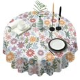 thumbnail image 1 of Colorful Daisy Flower Floral Pattern Round Tablecloth 60"x60",Wrinkle Wipeable Table Cloth for Kitchen Dining Room Picnic Patio Party, 1 of 6