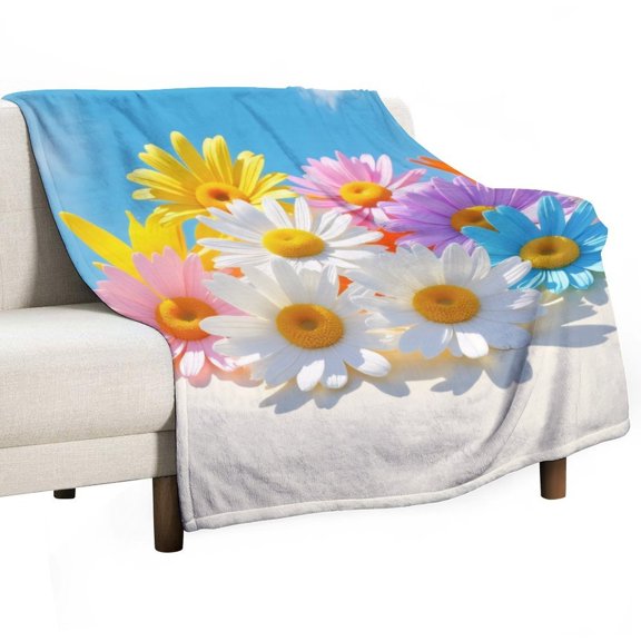 Colorful Daisy Flower Print Throw Blanket Warm Microfiber Flannel Bedroom Decor Blankets For Beds