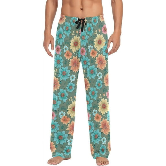 Colorful Daisy Men's Pajama Pants, Soft and Comfortable Lounge Sleep Bottoms with Pockets, Men's Sleepwear with Custom Print, Medium