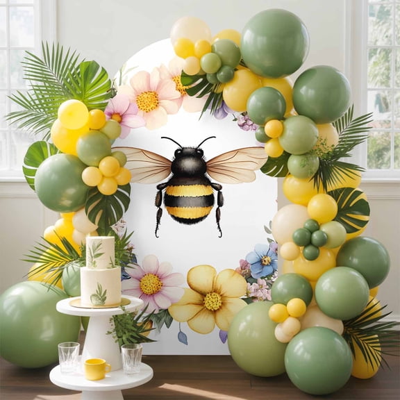 Colorful Daisy Wreath Bees Arch Backdrop Cover, 6FT, Spring Flowers Garland Spandex Arch Covers Double-Sided Backdrop for Wedding Birthday Party Photo Background Decoration