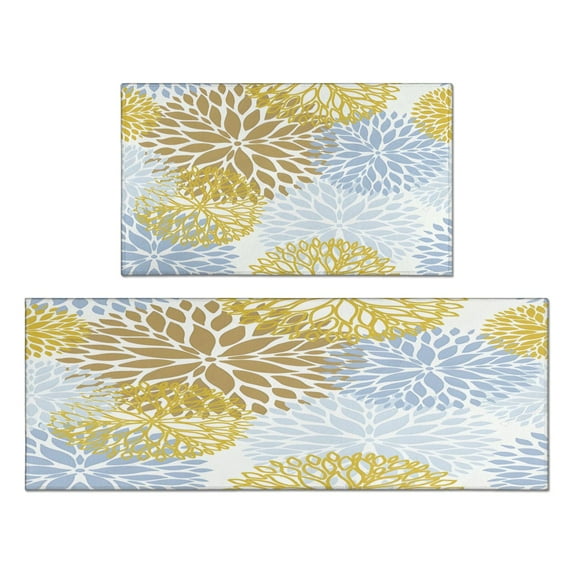 Colorful Dalia Flowers Kitchen Rugs and Mats Sets Of 2,Kitchen Decoration Rugs,Rubber Backing Non-Slip Floor Mat for Sink Washable Waterproof Laundry Room Runner Rugs