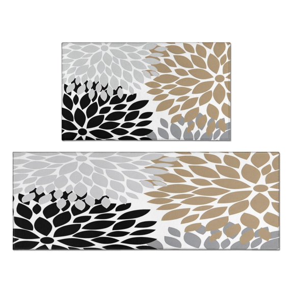 Colorful Dalia Flowers Kitchen Rugs and Mats Sets Of 2,Kitchen Decoration Rugs,Rubber Backing Non-Slip Floor Mat for Sink Washable Waterproof Laundry Room Runner Rugs