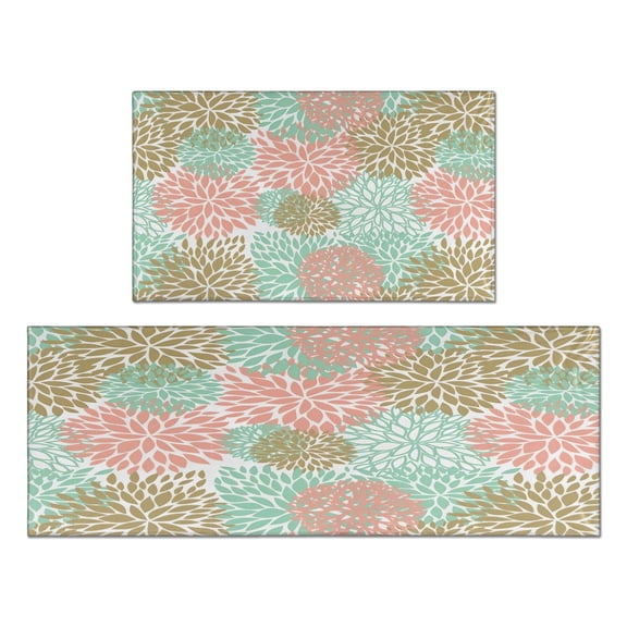 Colorful Dalia Flowers Kitchen Rugs and Mats Sets Of 2,Kitchen Decoration Rugs,Rubber Backing Non-Slip Floor Mat for Sink Washable Waterproof Laundry Room Runner Rugs