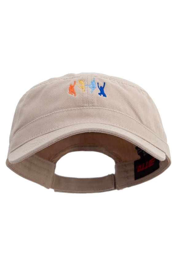 Colorful Dance Group Embroidered Garment Washed Adjustable Army Cap - Khaki OSFM