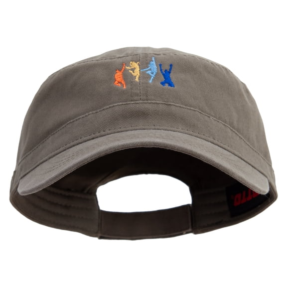Colorful Dance Group Embroidered Garment Washed Adjustable Army Cap - Olive Green OSFM