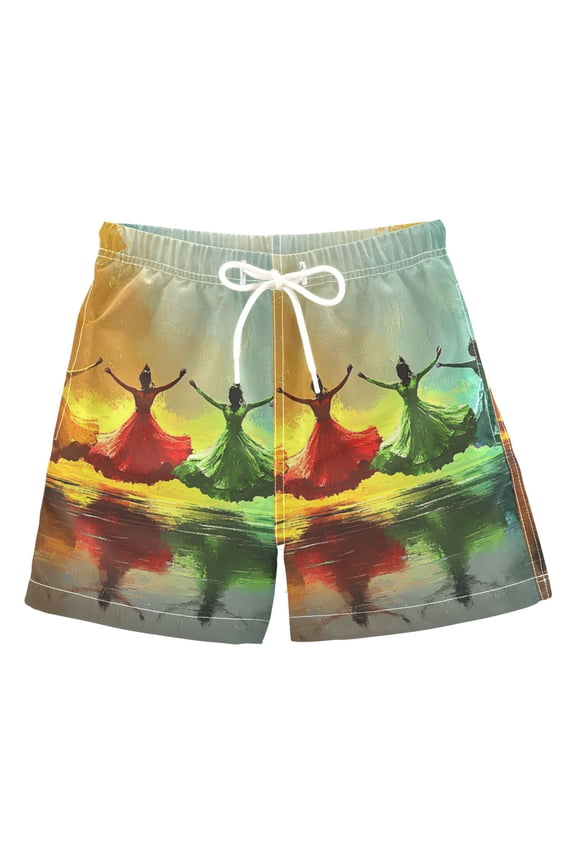 Colorful Dance Painting Boys Swim Trunks Quick Dry Boy Swim Shorts for 3-14 Years