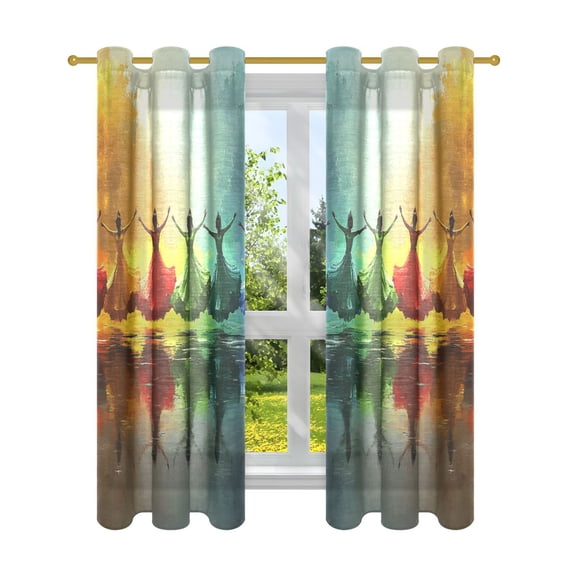 Colorful Dance Painting Semi Sheer Curtains for Living Room Bedroom Set of 2 Insulated Window Drapes