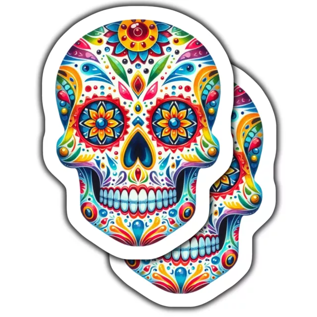 50pcs Halloween Sugar Skull Stickers, Dia De Los Muertos Mexican Day Of Dead Stickers Decals, Candy Skull Stickers For Laptop Water Bottle Luggage