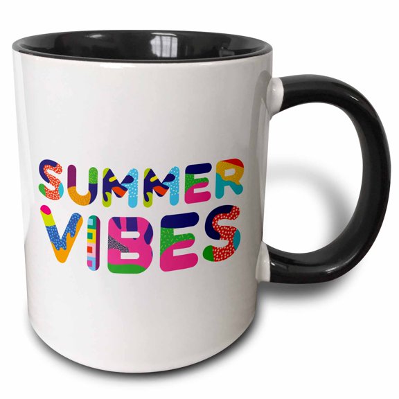 3drose, Colorful Decorative Text Summer Vibes. Cheerful Gifts for Anyone, 11oz Two-tone Black Mug