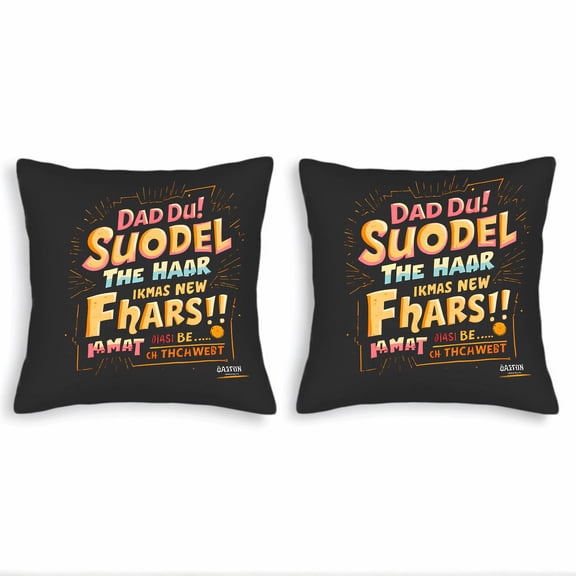 Colorful Decorative Throw Pillow Covers 18x18in Set of 2 - Playful Multicolored Design on Black Background for Couch Bed Car