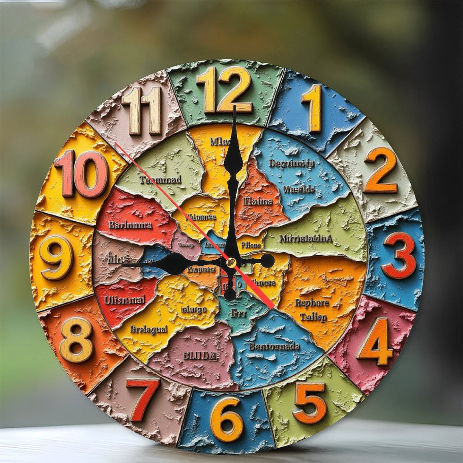 Colorful Decorative Wall Clock with Unique Design 10-Inch Silent Wooden ...