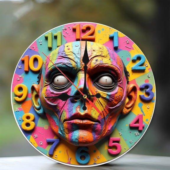 Colorful Decorative Wall Clock with Unique Design 10-Inch Silent Wooden Wall Clock, Battery Operated (AA Batteries Not Included), Artistic Home Decor
