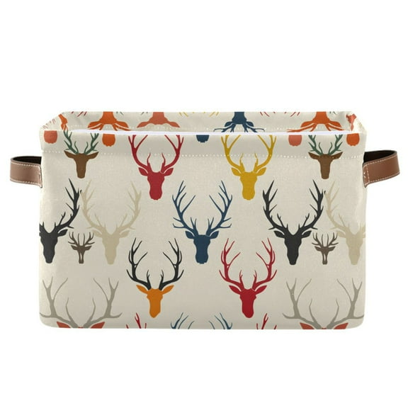 Colorful Deer Antlers Silhouette Storage Bins with Handle Fabric Organizer Basket Foldable Box 1 Pack 14.2x10.2x8.3