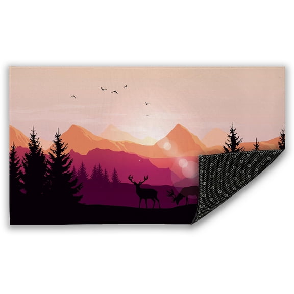 Colorful Deer Forest Doormat, Non-Slip Waterproof 17x30 Inch Indoor and Outdoor Mat, Washable Kitchen Rug for Home Entrance