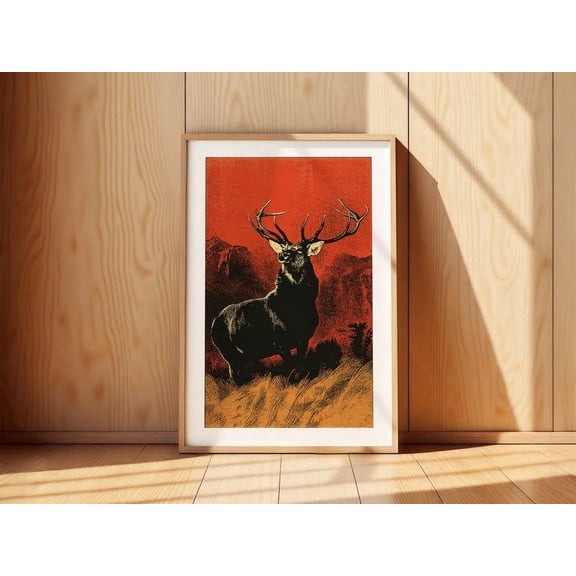 Colorful Deer Hunting Wall Art, Unframed Paper Print Size 8x12