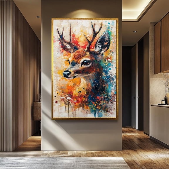 Colorful Deer Paint Splash Poster, Unframed Paper Poster 8x10in