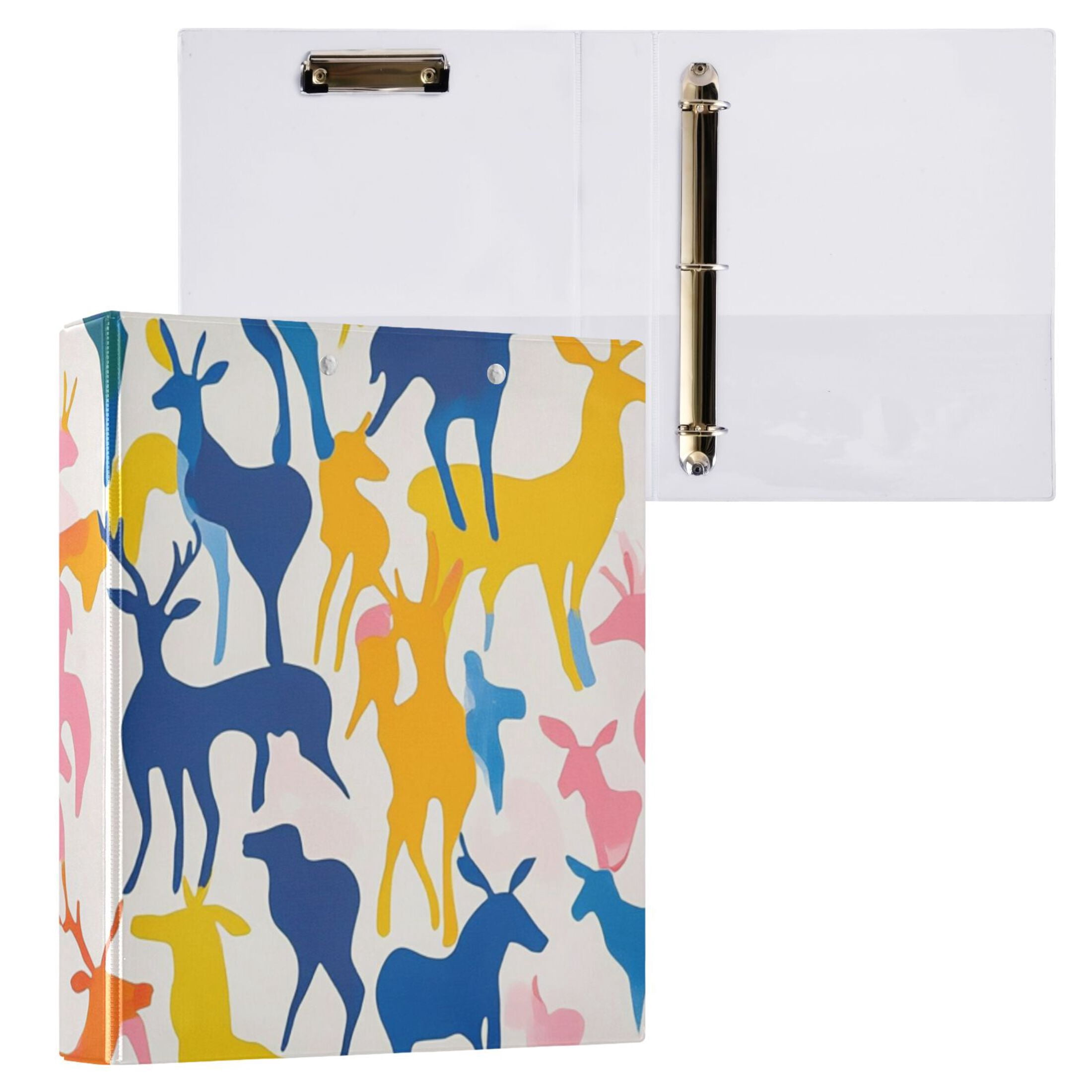 Colorful Deers Run 3 Ring Binders 1.5 inch Hardcover File Folders with Interior Pockets A4 Size Organizer for School Office Hospital Set of 2
