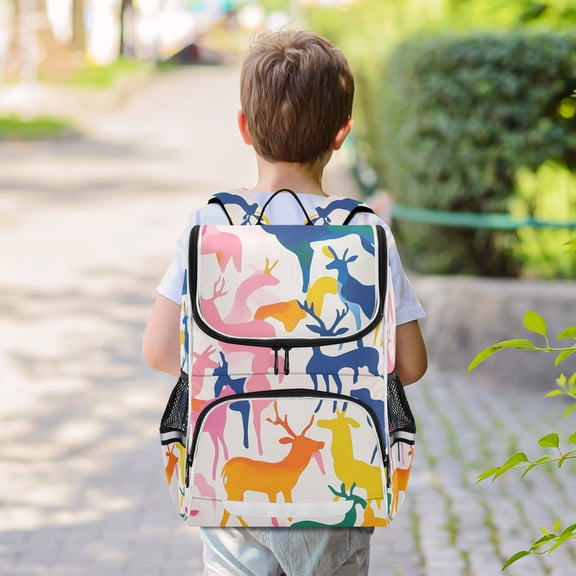 Colorful Deers Run Backpack Big Laptop Backpack Casual Daypack Quilted Large Capacity Large Bookbags