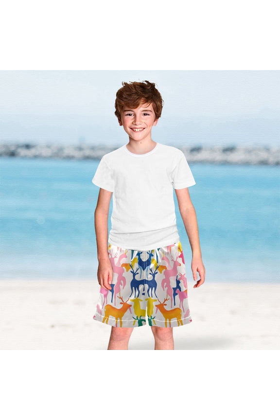 Colorful Deers Run Boys Swim Trunks Boardshorts Swimsuit Quick Dry Board Shorts Bathing Suit 2-12T