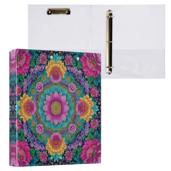 Colorful Delicate Floral 3 Ring Hardcover Binders 1.5in Round Rings for Letter-Size Folder Paper Organizer Pockets for Office Student Recipe
